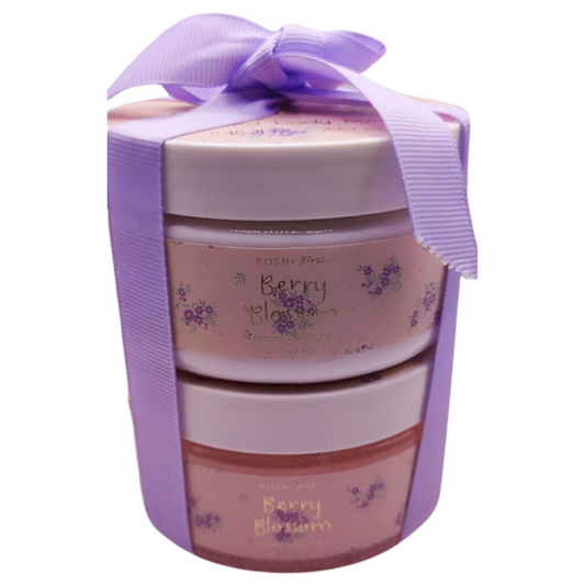 Kit corps gommage et crème corporelle parfum fleur de baie  Posh pop 250 ml