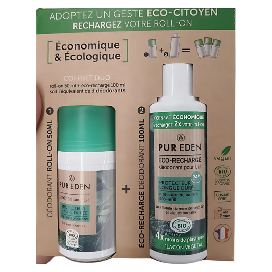 Déodorant unisexe duo roll-on + éco-recharge  PUR EDEN  150ml