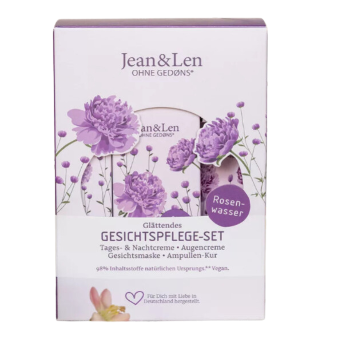 Coffret soins visage lissant à l 'eau de rose et au Q10 naturel 5 éléments Jean et Len