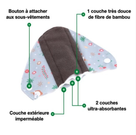 Lot de 6 serviettes hygiéniques - lavables et réutilisables