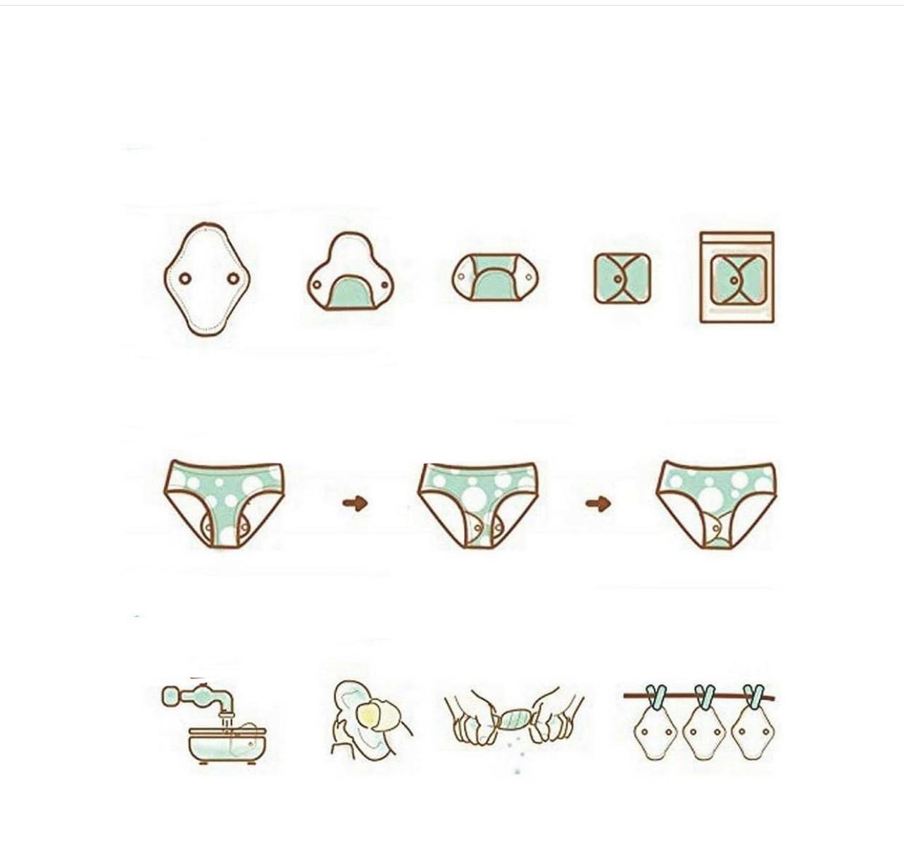 Lot de 6 serviettes hygiéniques - lavables et réutilisables