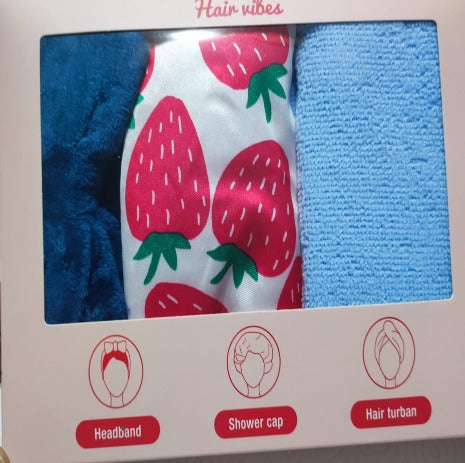 Ensemble Bonnet de douche - Turban  et Bandeau cheveux 3 pièces Hair vibes