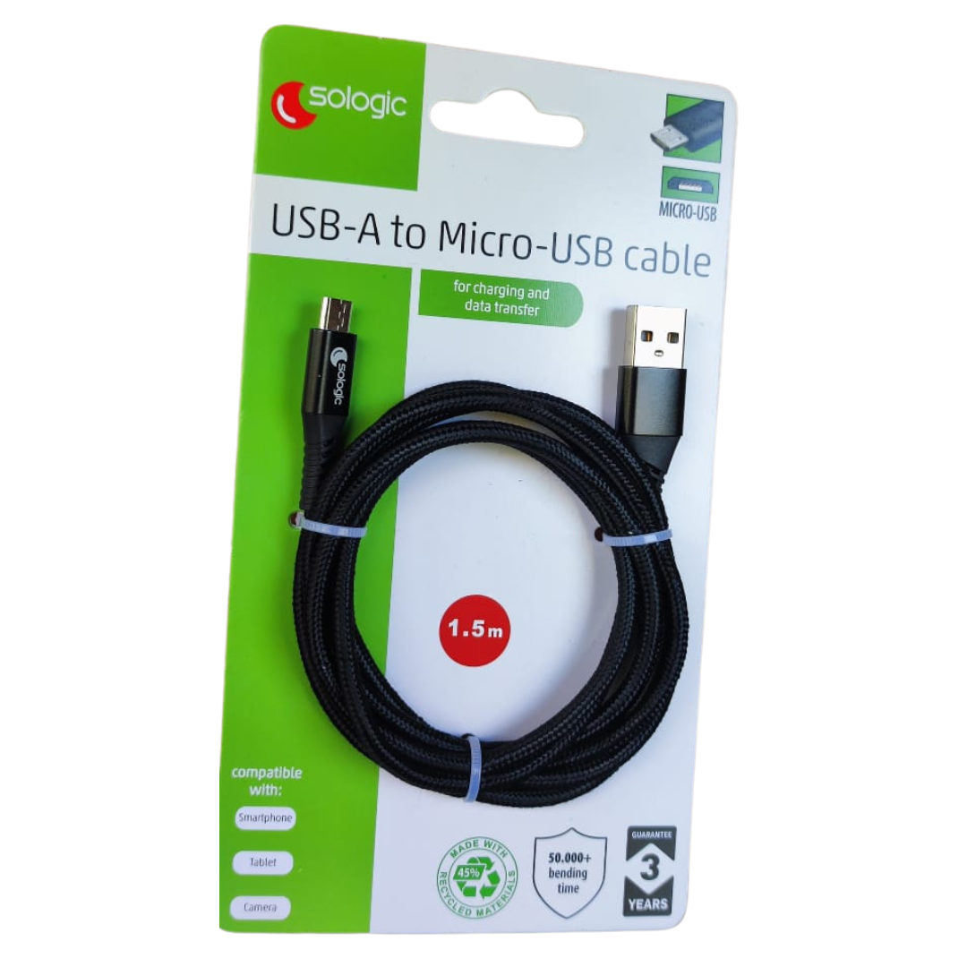 Câble de charge et de transfert Micro-USB Sologic 1,5 m  Diverses couleurs