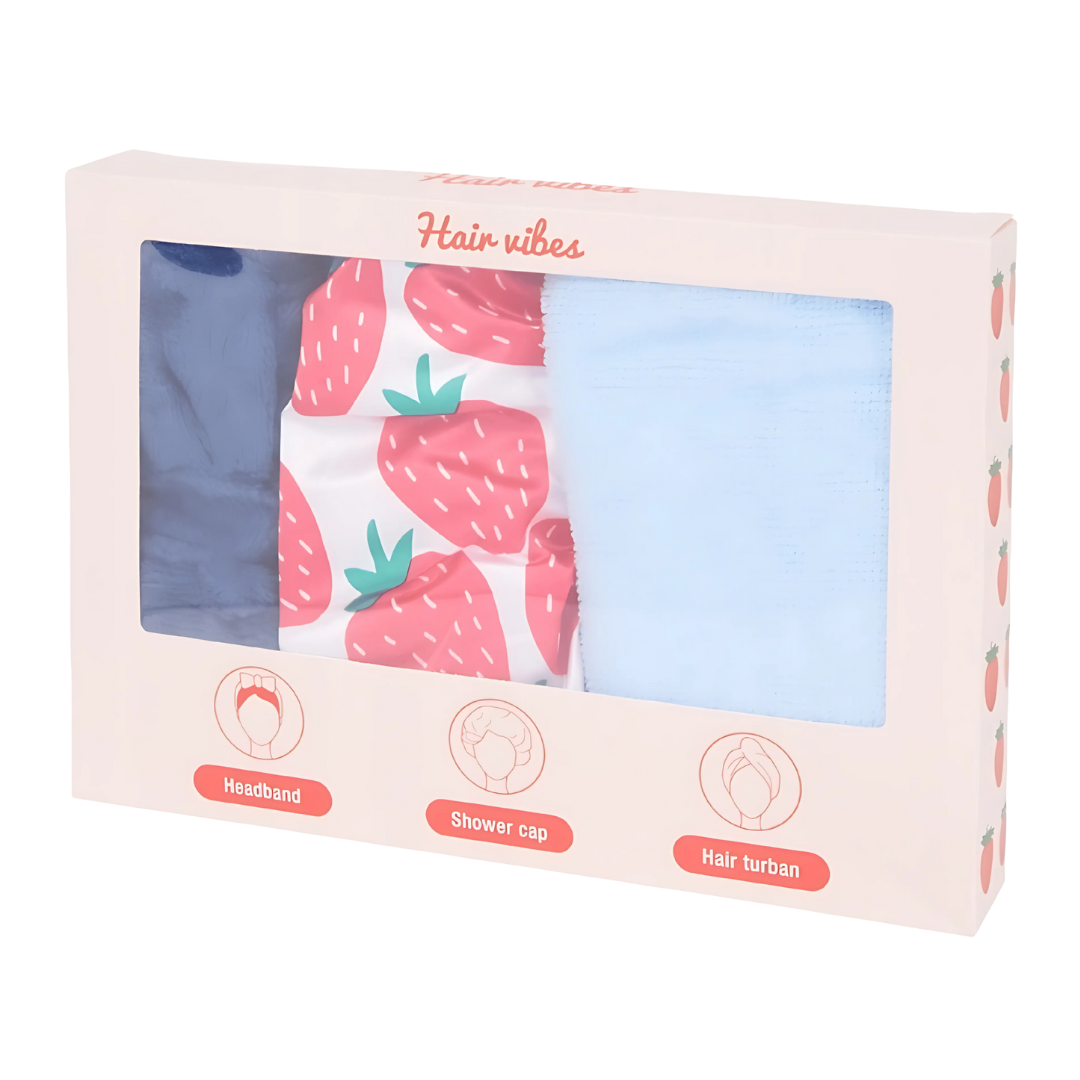 Ensemble Bonnet de douche - Turban  et Bandeau cheveux 3 pièces Hair vibes
