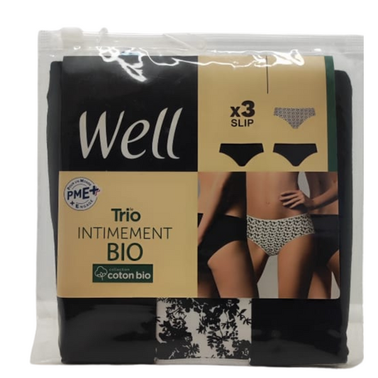 Lot de 3 slips en coton bio Intimement Bio - Gardenia Well- Taille 36/38