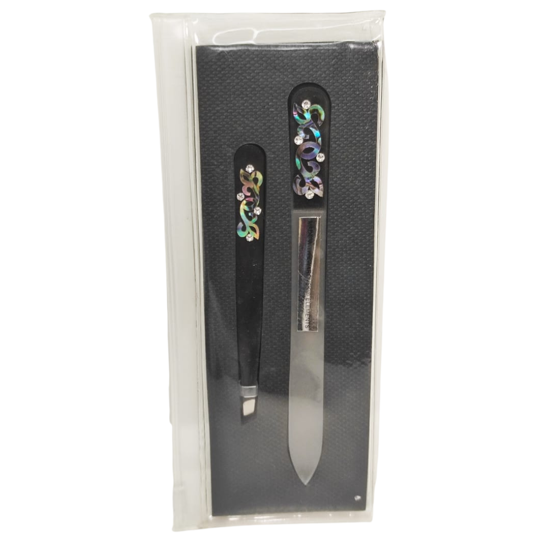 Kit Lime à ongles en verre & pince à épiler avec éléments Swarovski 2 pièces