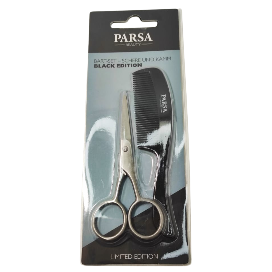 Ensemble de soins ciseaux et peigne pour barbes et moustaches pour barbe Parsa Men, 2 pièces