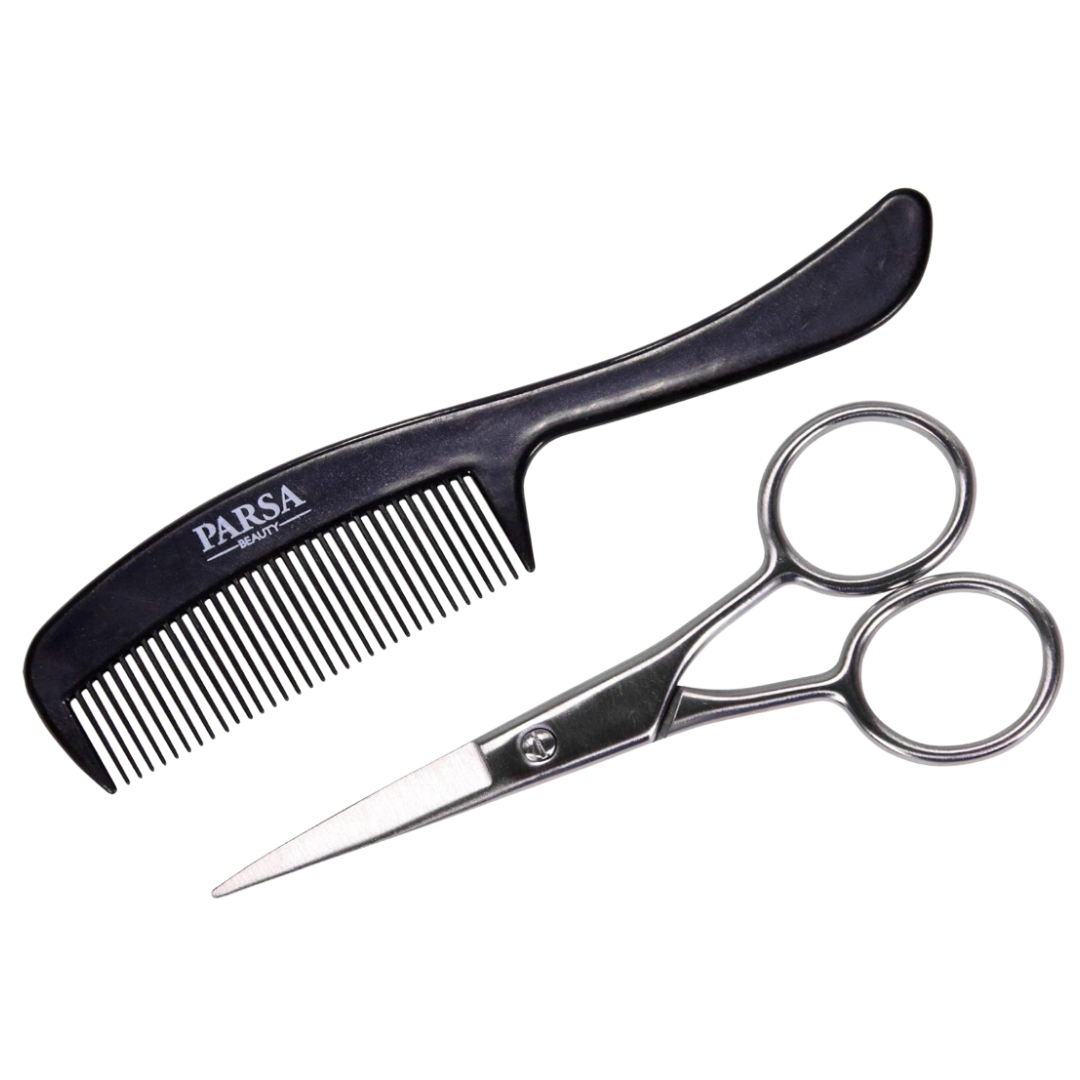 Ensemble de soins ciseaux et peigne pour barbes et moustaches pour barbe Parsa Men, 2 pièces