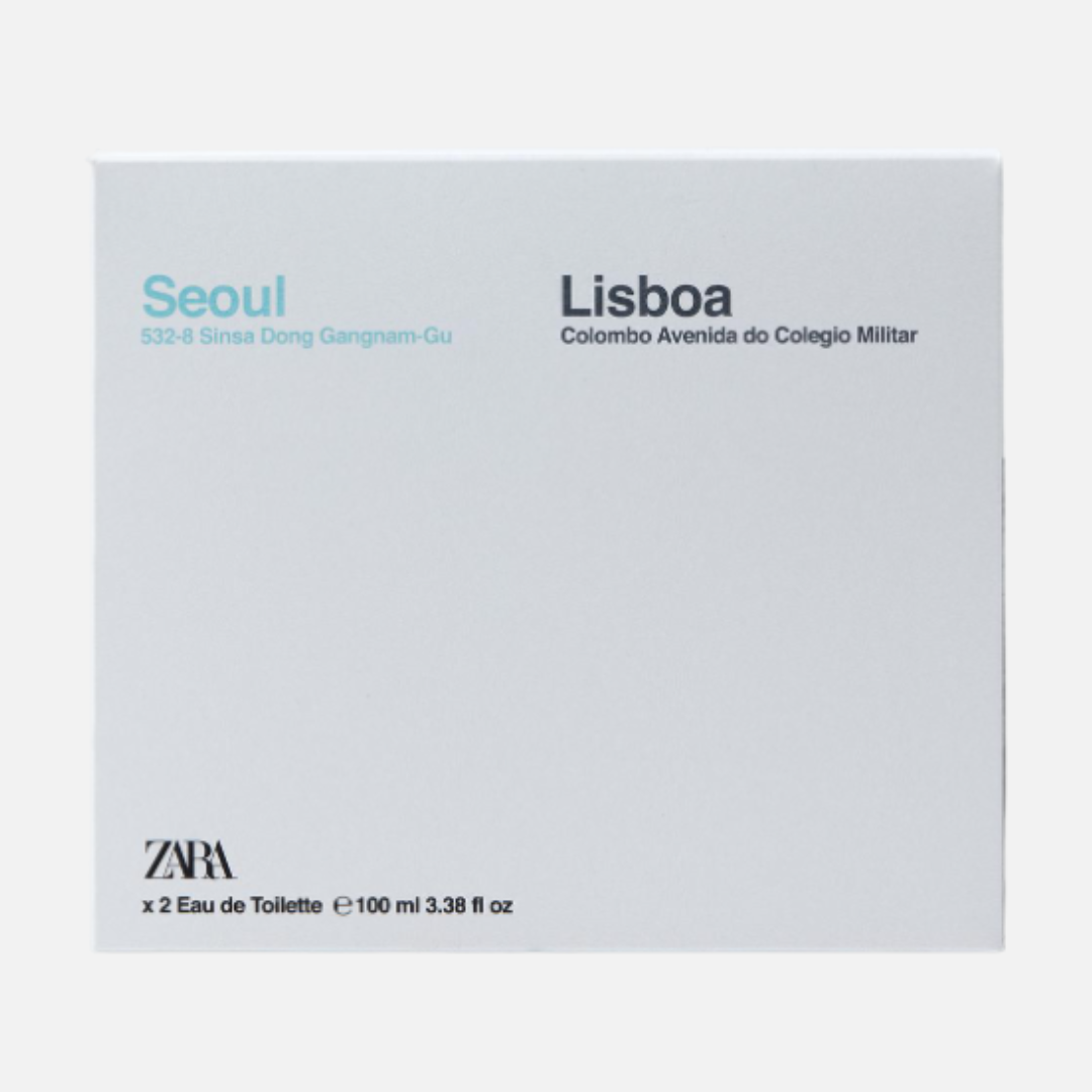Coffret Eau de Toilette Homme ZARA SEOUL 532-8 SINSA DONG + ZARA LISBOA COLOMBO AVENIDA DO COLEGI 2X100 ML