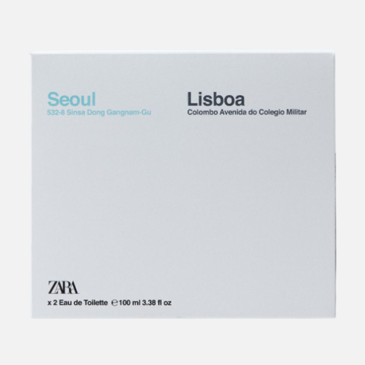 Coffret Eau de Toilette Homme ZARA SEOUL 532-8 SINSA DONG + ZARA LISBOA COLOMBO AVENIDA DO COLEGI 2X100 ML