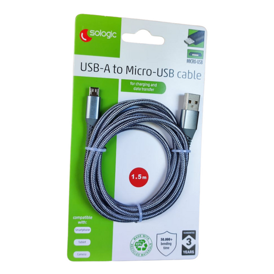 Câble de charge et de transfert Micro-USB Sologic 1,5 m  Diverses couleurs