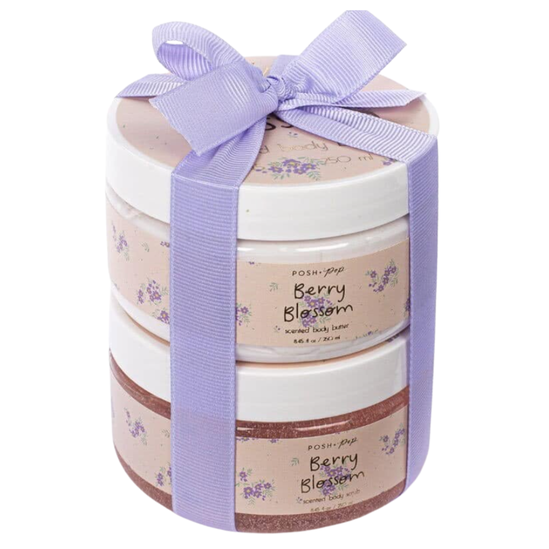 Kit corps gommage et crème corporelle parfum fleur de baie  Posh pop 250 ml